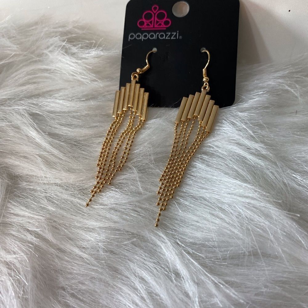 3 Inch Drop Gold Earrings with Dangling Chains